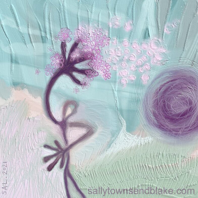'Blossom gatherer' iPad painting by SAL, March 2021